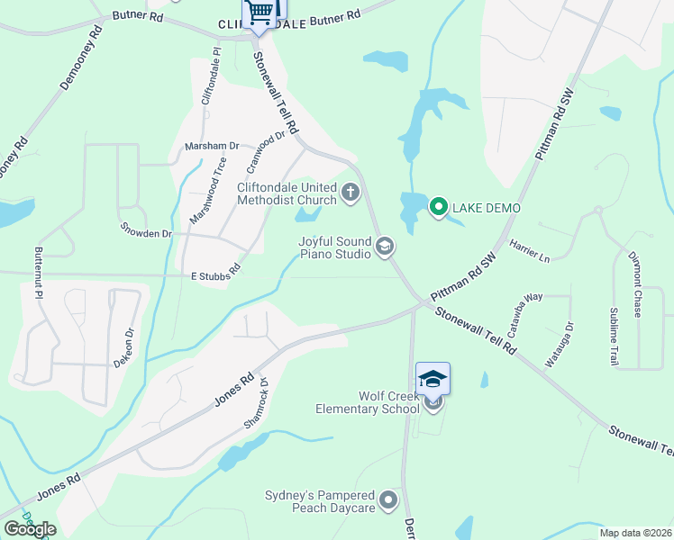 map of restaurants, bars, coffee shops, grocery stores, and more near 6215 Hudgens Road in College Park