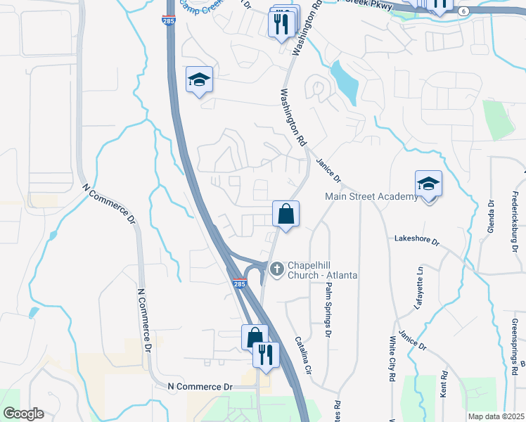 map of restaurants, bars, coffee shops, grocery stores, and more near 4275 High Park Lane in East Point