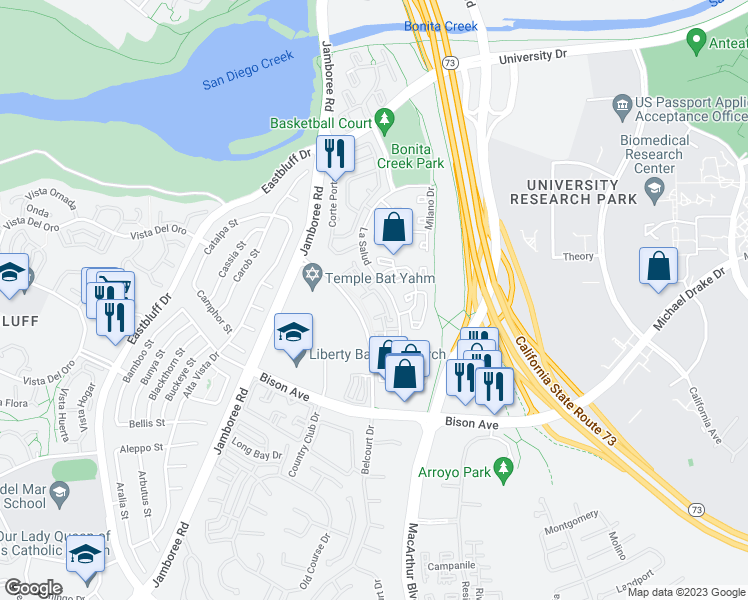 map of restaurants, bars, coffee shops, grocery stores, and more near 1429 Posada in Newport Beach