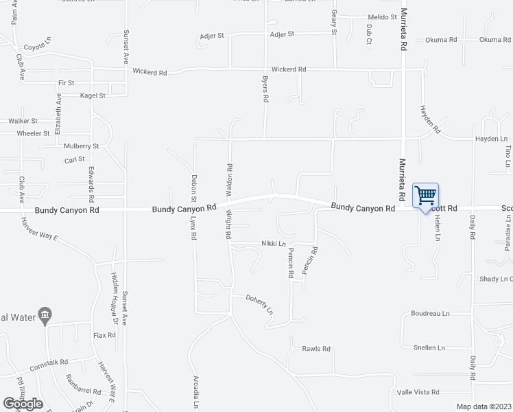 map of restaurants, bars, coffee shops, grocery stores, and more near 25435 Bundy Canyon Road in Menifee