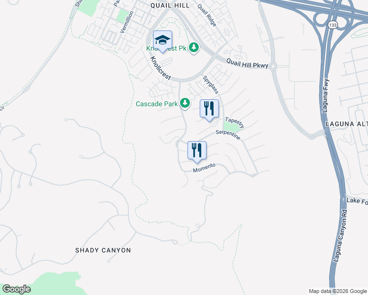 map of restaurants, bars, coffee shops, grocery stores, and more near 15 Balcony in Irvine