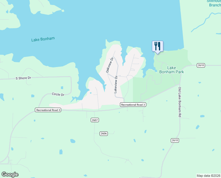 map of restaurants, bars, coffee shops, grocery stores, and more near 6915 Lakeview Drive in Bonham
