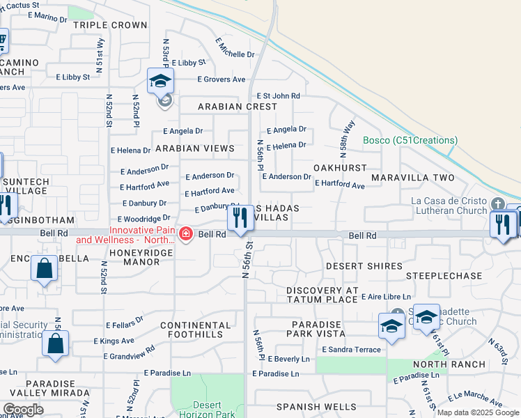 map of restaurants, bars, coffee shops, grocery stores, and more near 1050 North 56th Street in Scottsdale