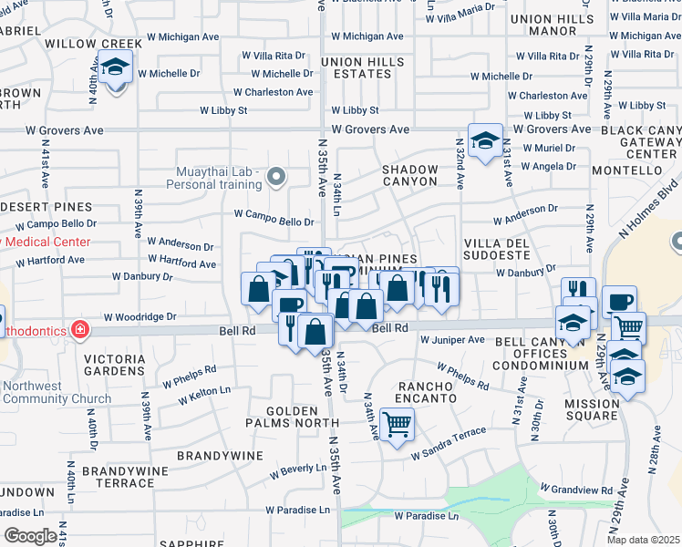 map of restaurants, bars, coffee shops, grocery stores, and more near in Phoenix