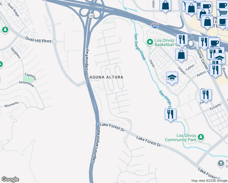 map of restaurants, bars, coffee shops, grocery stores, and more near 24 Tesoro in Irvine