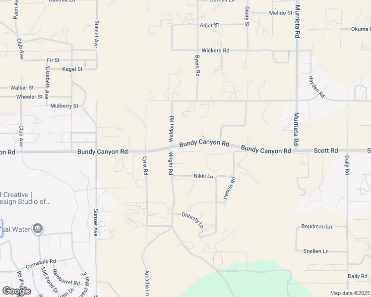 map of restaurants, bars, coffee shops, grocery stores, and more near 25435 Bundy Canyon Road in Menifee