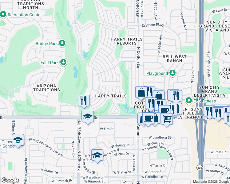 map of restaurants, bars, coffee shops, grocery stores, and more near in Surprise