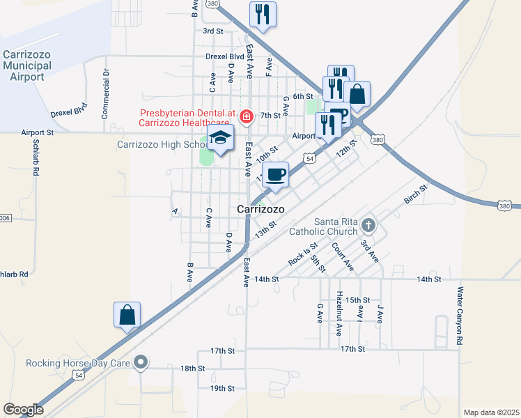 map of restaurants, bars, coffee shops, grocery stores, and more near in Carrizozo