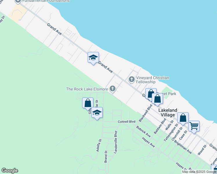map of restaurants, bars, coffee shops, grocery stores, and more near 33082 Adelfa Street in Lake Elsinore