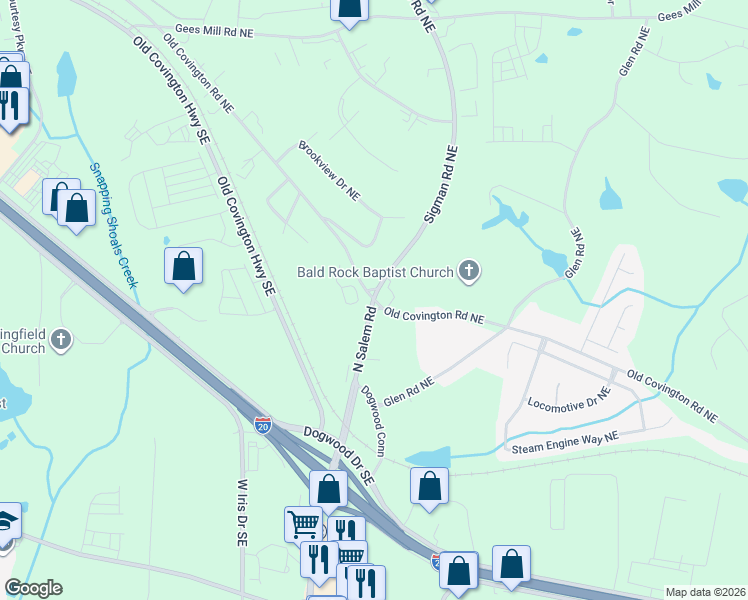 map of restaurants, bars, coffee shops, grocery stores, and more near in Rockdale County