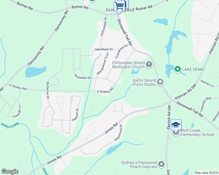 map of restaurants, bars, coffee shops, grocery stores, and more near 6430 East Stubbs Road in College Park