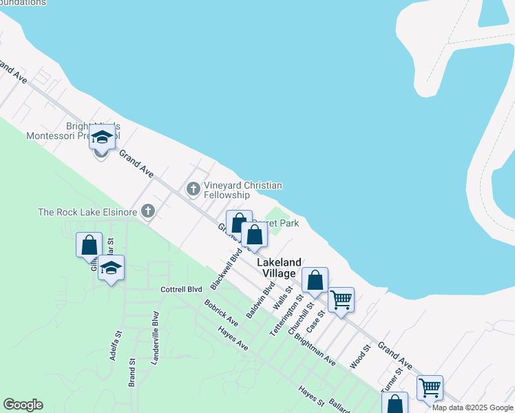map of restaurants, bars, coffee shops, grocery stores, and more near 17572 Grand Avenue in Lake Elsinore