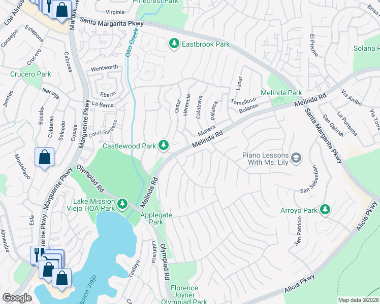 map of restaurants, bars, coffee shops, grocery stores, and more near 28451 Fieldbrook in Mission Viejo