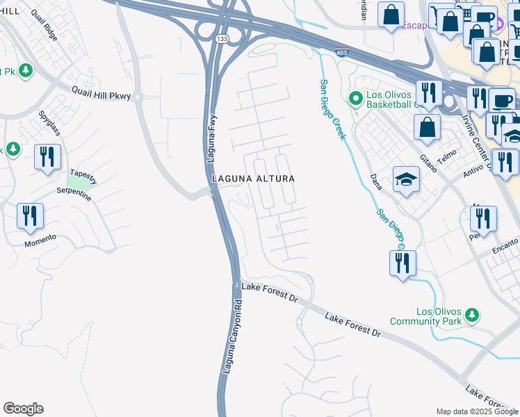 map of restaurants, bars, coffee shops, grocery stores, and more near 32 Tesoro in Irvine