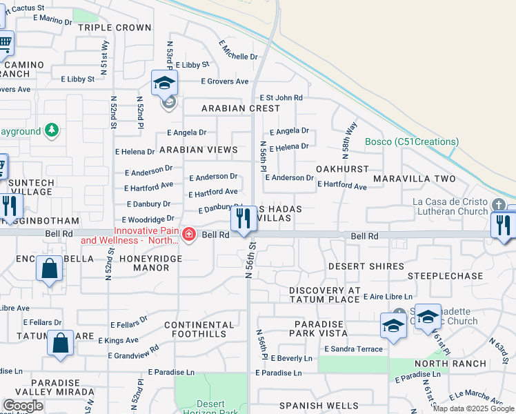 map of restaurants, bars, coffee shops, grocery stores, and more near North 56th Street in Scottsdale