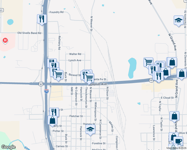 map of restaurants, bars, coffee shops, grocery stores, and more near 1706 North Weaver Street in Gainesville