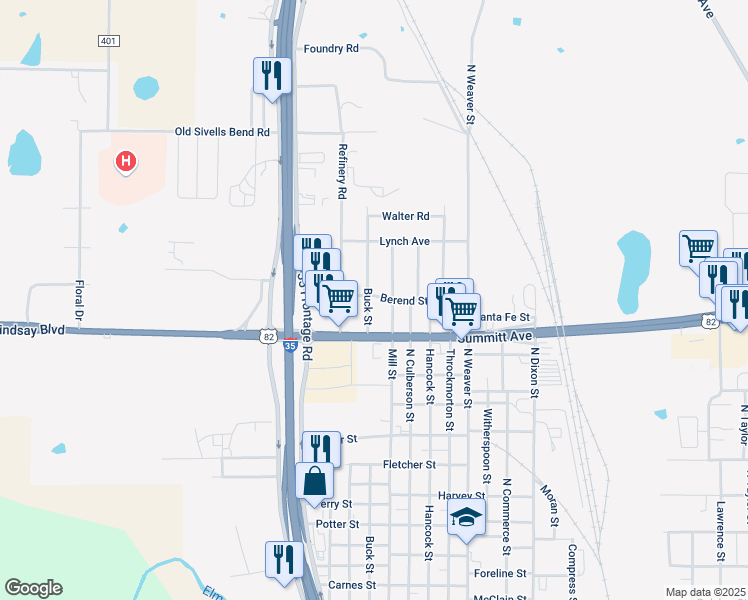 map of restaurants, bars, coffee shops, grocery stores, and more near 1712 Buck Street in Gainesville