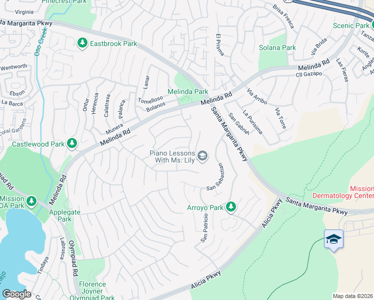 map of restaurants, bars, coffee shops, grocery stores, and more near 28882 Greenacres in Mission Viejo