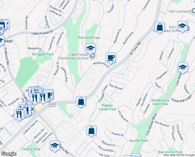 map of restaurants, bars, coffee shops, grocery stores, and more near 26351 Mountain Grove Circle in Lake Forest
