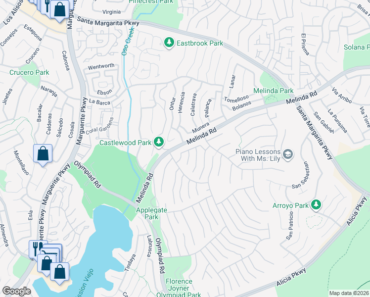 map of restaurants, bars, coffee shops, grocery stores, and more near 28451 Fieldbrook in Mission Viejo