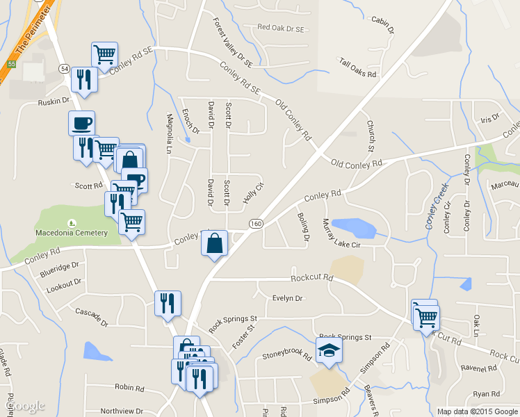 map of restaurants, bars, coffee shops, grocery stores, and more near 4131 Thurman Road in Conley