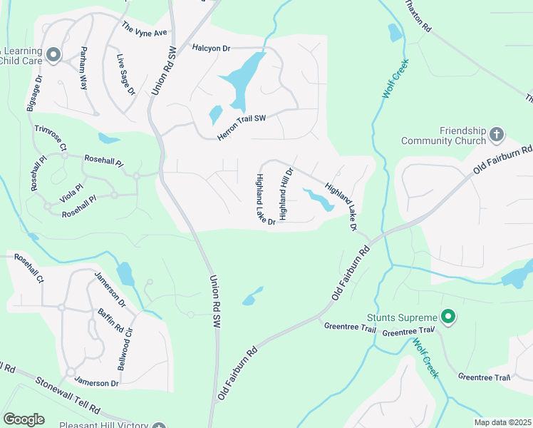 map of restaurants, bars, coffee shops, grocery stores, and more near 5100 Highland Lake Drive in Atlanta