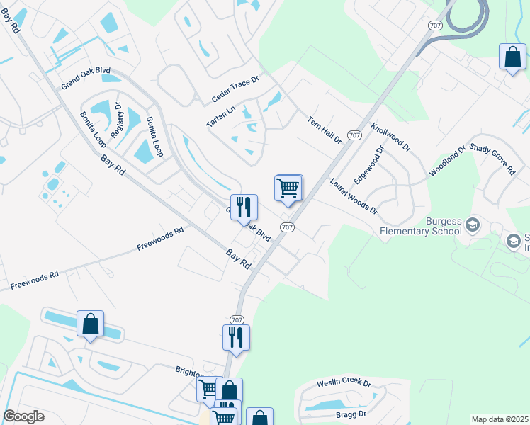 map of restaurants, bars, coffee shops, grocery stores, and more near 8950 South Carolina 707 in Myrtle Beach