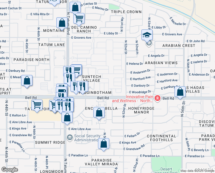 map of restaurants, bars, coffee shops, grocery stores, and more near 50th Place in Scottsdale