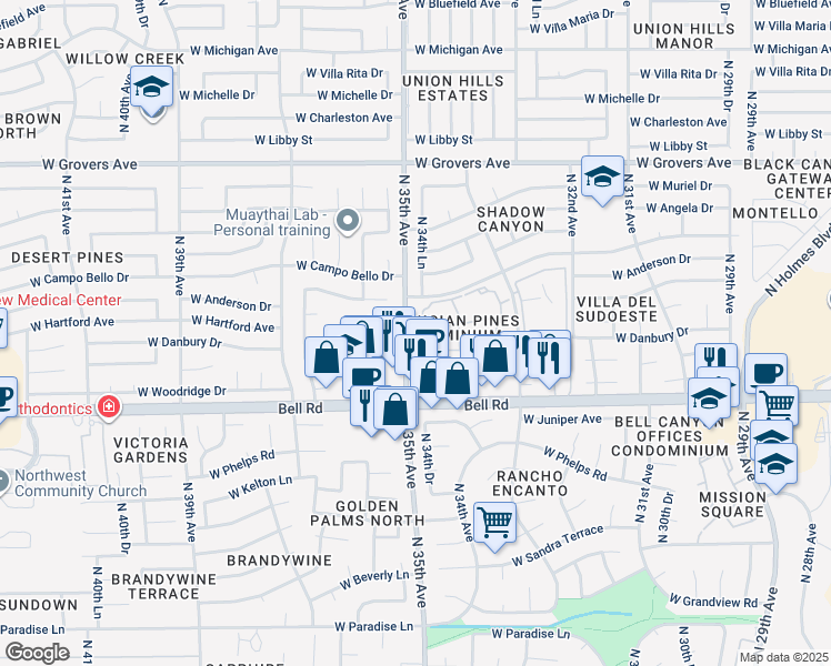 map of restaurants, bars, coffee shops, grocery stores, and more near in Phoenix