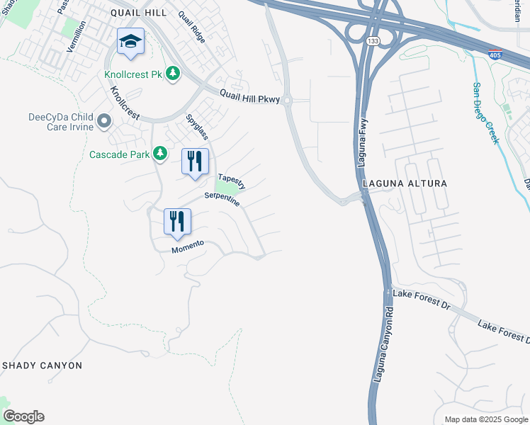 map of restaurants, bars, coffee shops, grocery stores, and more near 107 Ambiance in Irvine
