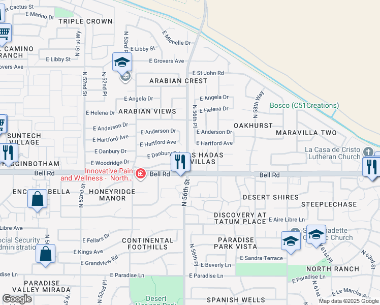 map of restaurants, bars, coffee shops, grocery stores, and more near 1050 North 56th Street in Scottsdale
