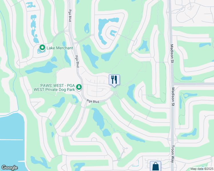 map of restaurants, bars, coffee shops, grocery stores, and more near 80467 Whisper Rock Way in La Quinta