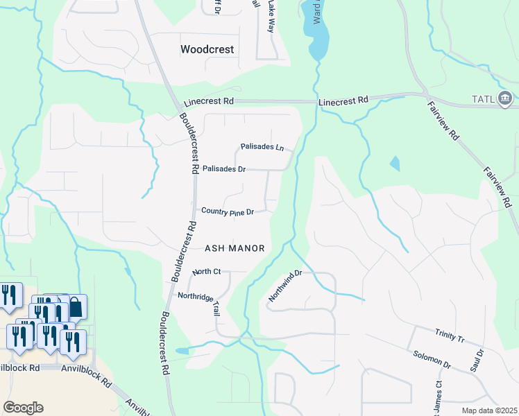 map of restaurants, bars, coffee shops, grocery stores, and more near 1236 Country Pine Drive in Ellenwood