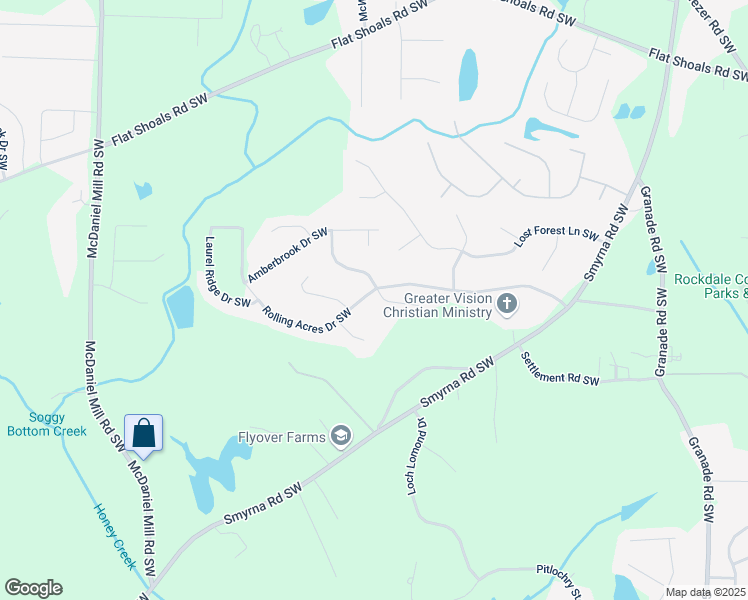 map of restaurants, bars, coffee shops, grocery stores, and more near 2288 Rolling Acres Drive Southwest in Conyers