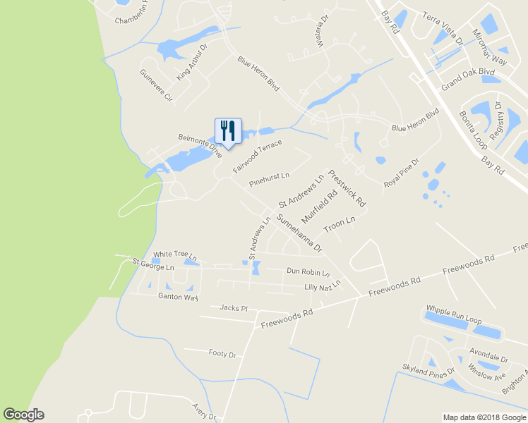 map of restaurants, bars, coffee shops, grocery stores, and more near 107 Saint Andrews Lane in Myrtle Beach