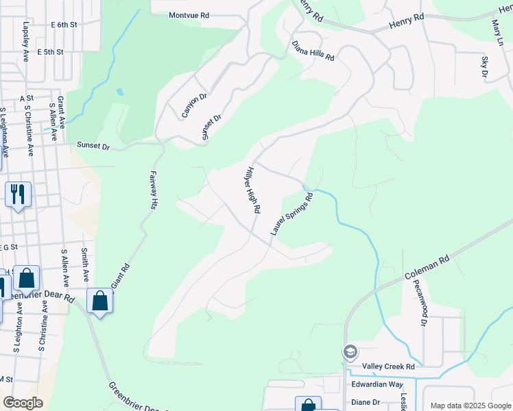 map of restaurants, bars, coffee shops, grocery stores, and more near Hillyer High Road in Anniston