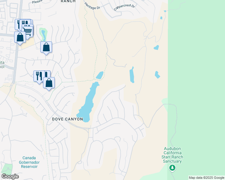 map of restaurants, bars, coffee shops, grocery stores, and more near 21 Hillrise in Rancho Santa Margarita