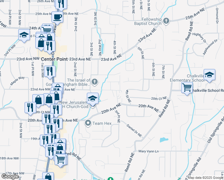 map of restaurants, bars, coffee shops, grocery stores, and more near 2101 Whetstone Court in Center Point