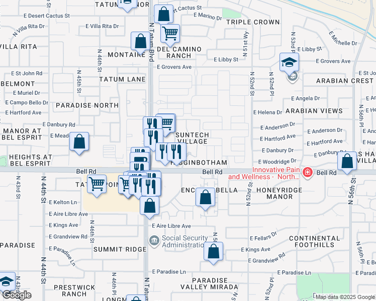 map of restaurants, bars, coffee shops, grocery stores, and more near 4940 East Bell Road in Scottsdale