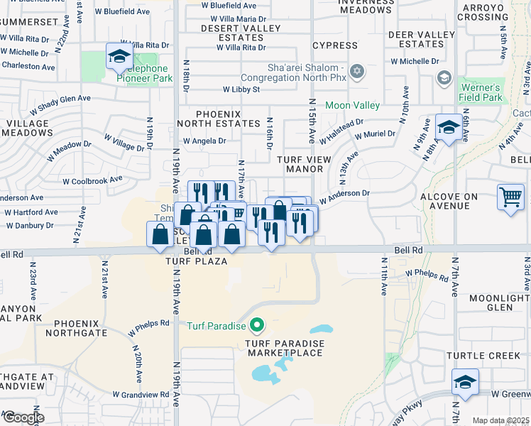 map of restaurants, bars, coffee shops, grocery stores, and more near 17217 North 17th Avenue in Phoenix