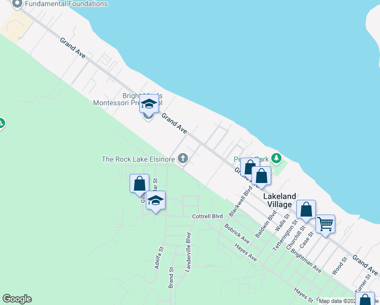 map of restaurants, bars, coffee shops, grocery stores, and more near 33041 Kniffen Avenue in Lake Elsinore