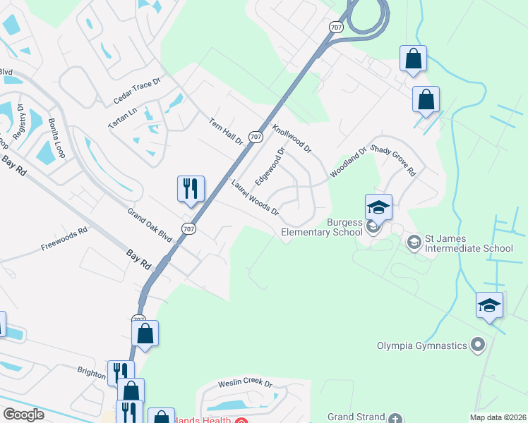 map of restaurants, bars, coffee shops, grocery stores, and more near 8683 Laurel Woods in Myrtle Beach
