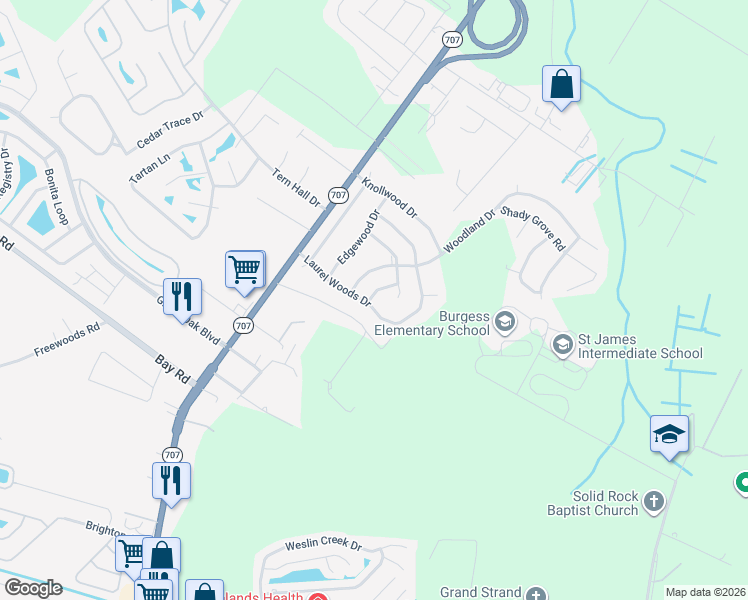 map of restaurants, bars, coffee shops, grocery stores, and more near 8670 Laurel Woods in Myrtle Beach
