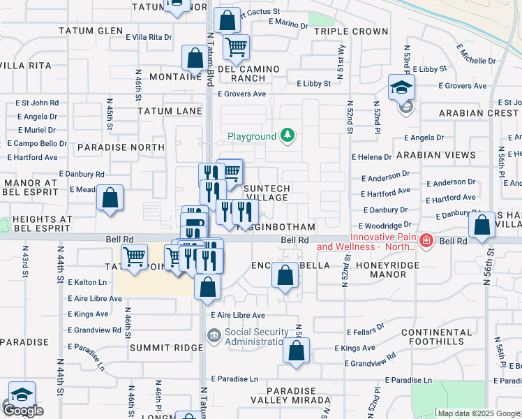 map of restaurants, bars, coffee shops, grocery stores, and more near 4940 East Bell Road in Scottsdale