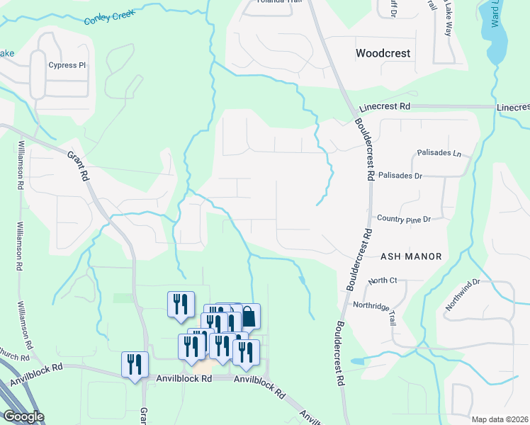 map of restaurants, bars, coffee shops, grocery stores, and more near 3138 Jeffrey Dr in Ellenwood