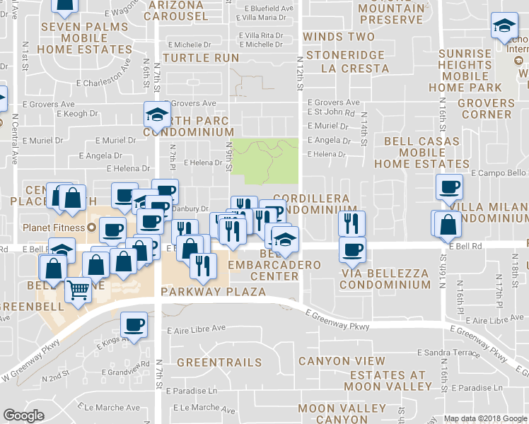 map of restaurants, bars, coffee shops, grocery stores, and more near 17145 North 10th Street in Phoenix
