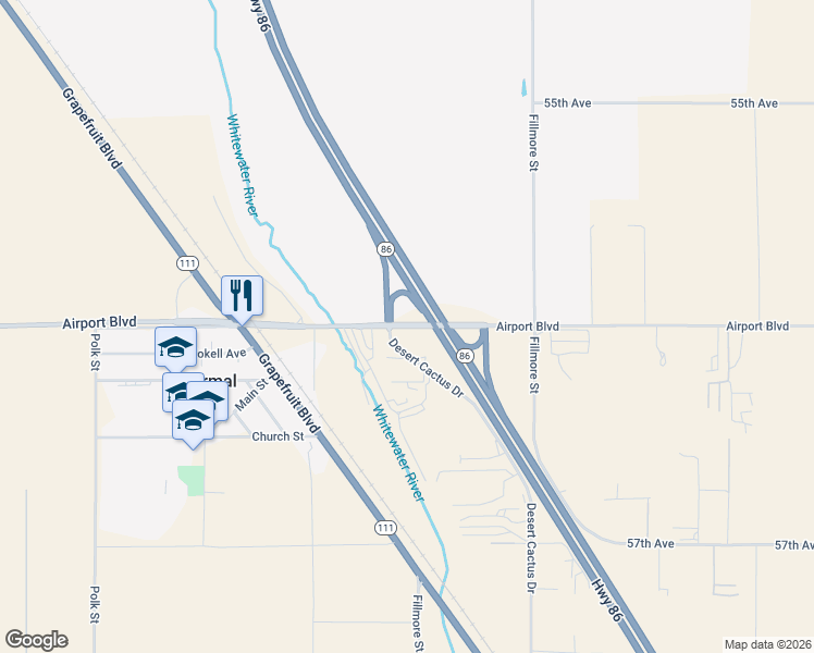 map of restaurants, bars, coffee shops, grocery stores, and more near Airport Boulevard in Thermal