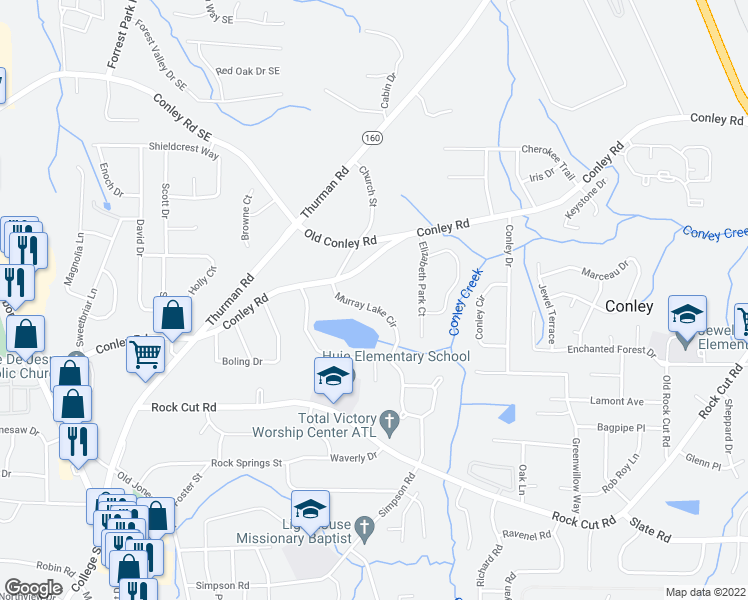 map of restaurants, bars, coffee shops, grocery stores, and more near 4128 Murray Lake Circle in Forest Park