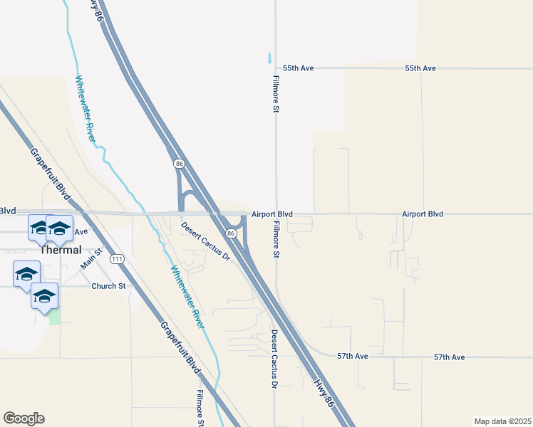 map of restaurants, bars, coffee shops, grocery stores, and more near 87942 Airport Boulevard in Thermal