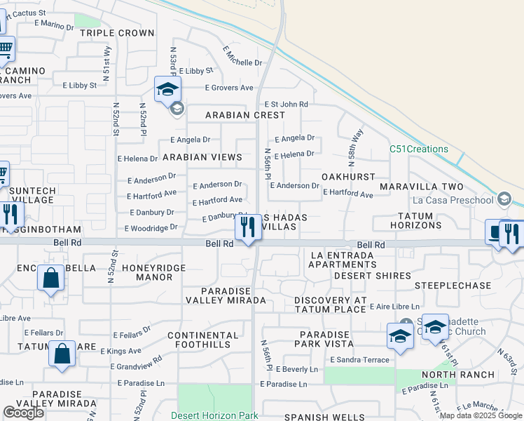 map of restaurants, bars, coffee shops, grocery stores, and more near 1050 North 56th Street in Scottsdale